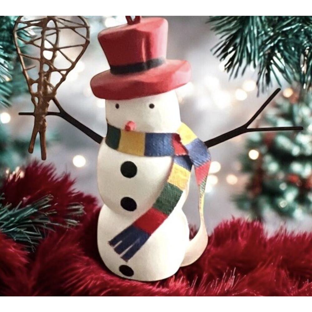 DEPT 56 VINTAGE CHRISTMAS ORNAMENT Snowman Snow Shoes Rainbow Scarf 5" 1271-55
